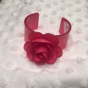 Plastic Cuff Bracelet with 2” flower Pink